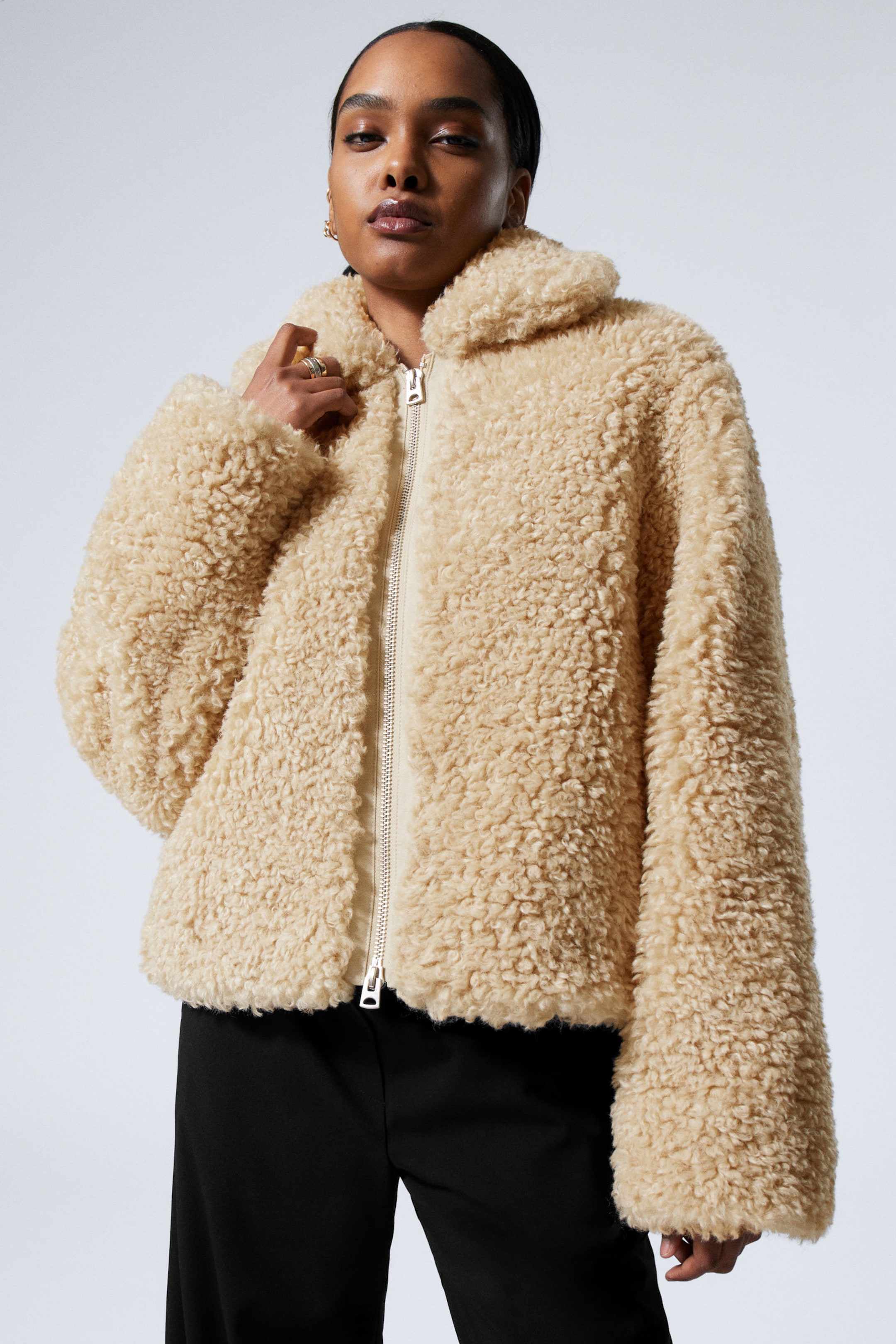 #9D9584 - Yara Oversized Faux Fur Jacket - 2