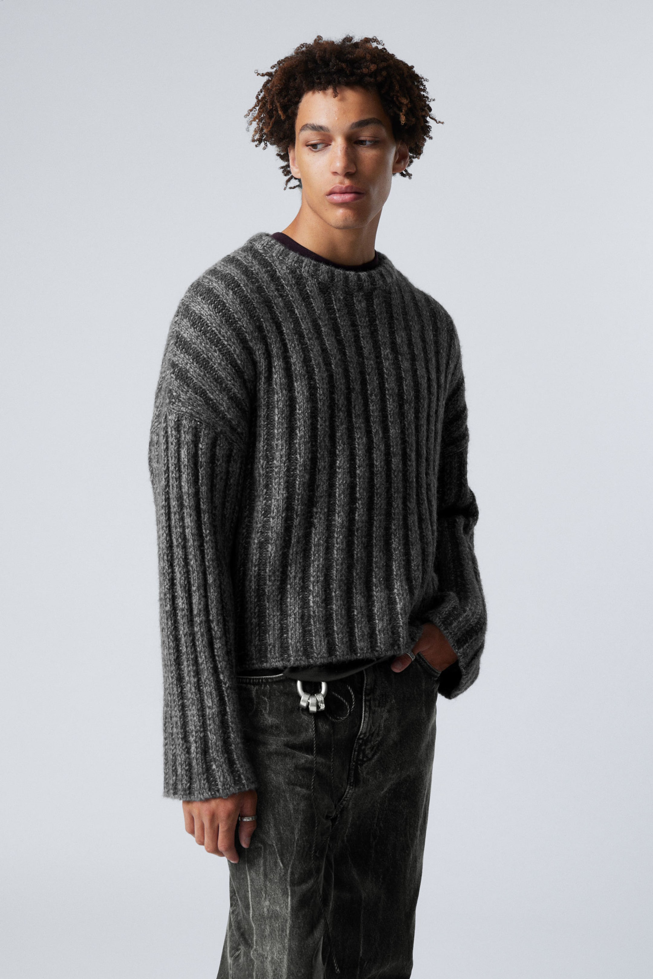 #4D4D4B - Cropped Rib-Knit Sweater - 1