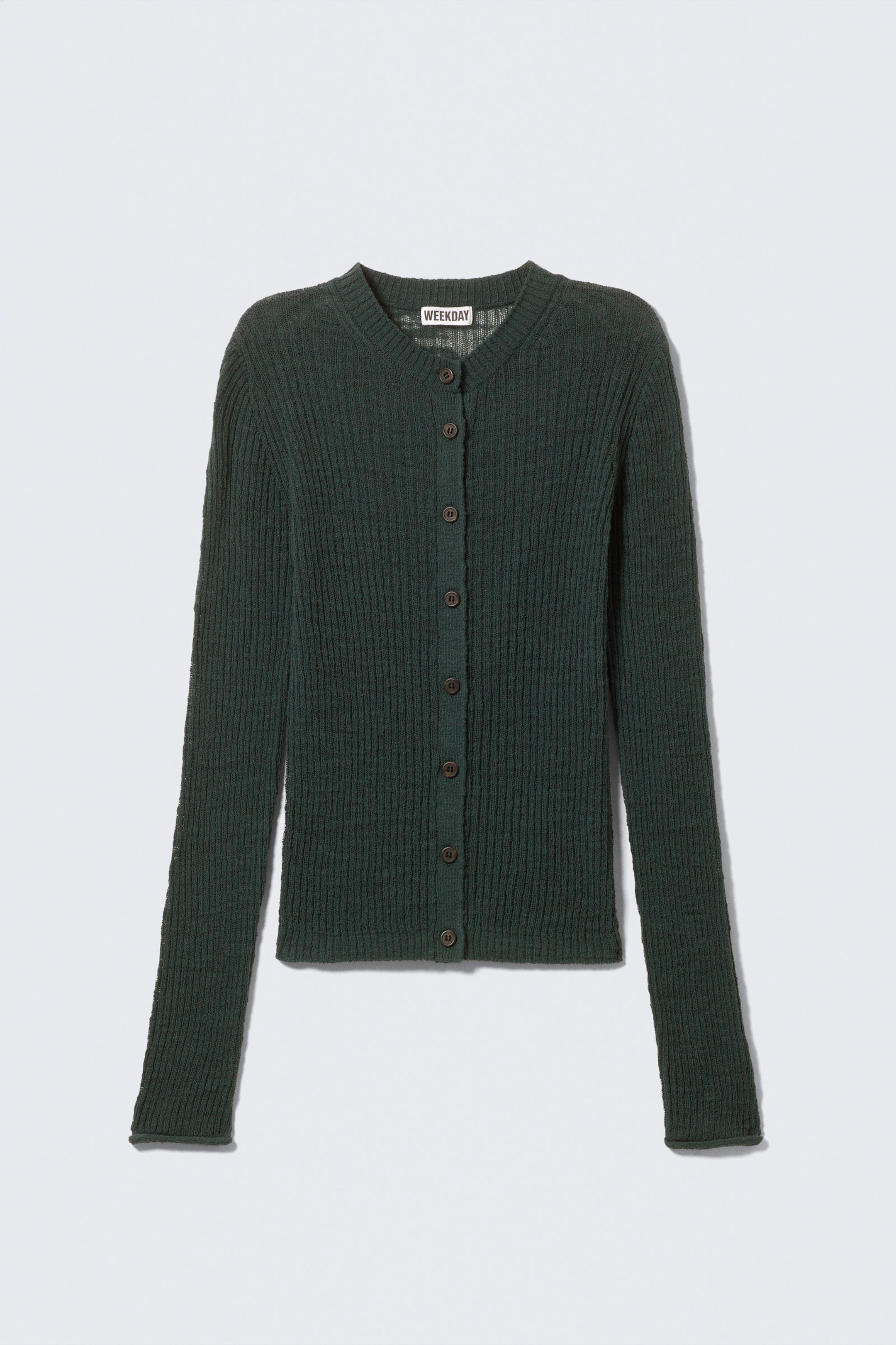 #3D4848 - Ribbed Knitted Slim Fit Cardigan - 1
