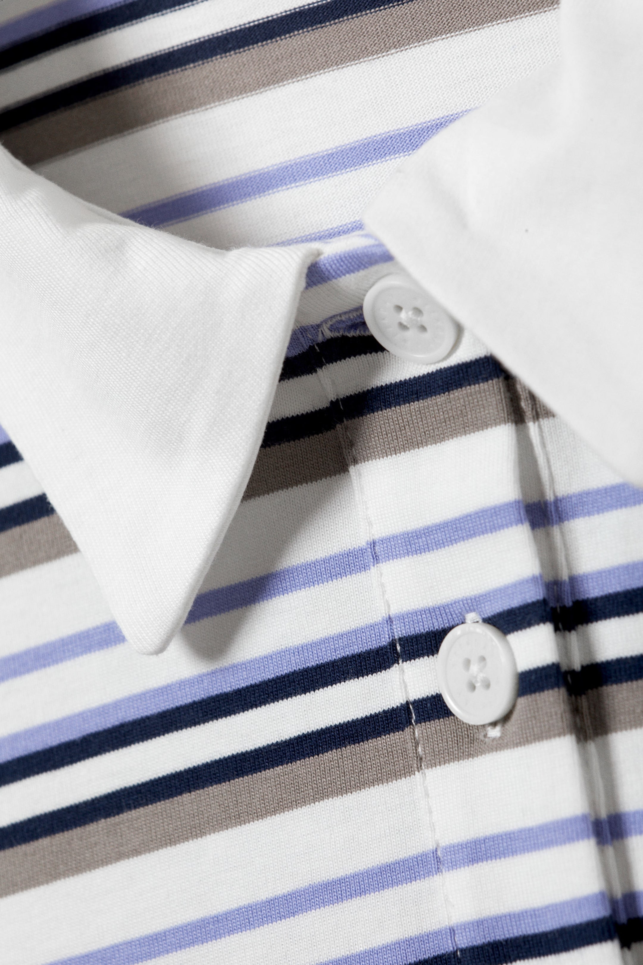 Blue & Beige Stripe - Striped Oversized Polo Shirt - 5