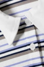 Blue & Beige Stripe - Striped Oversized Polo Shirt - 5