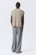 Beige - Loose Fit Knitted Cotton Vest - 3