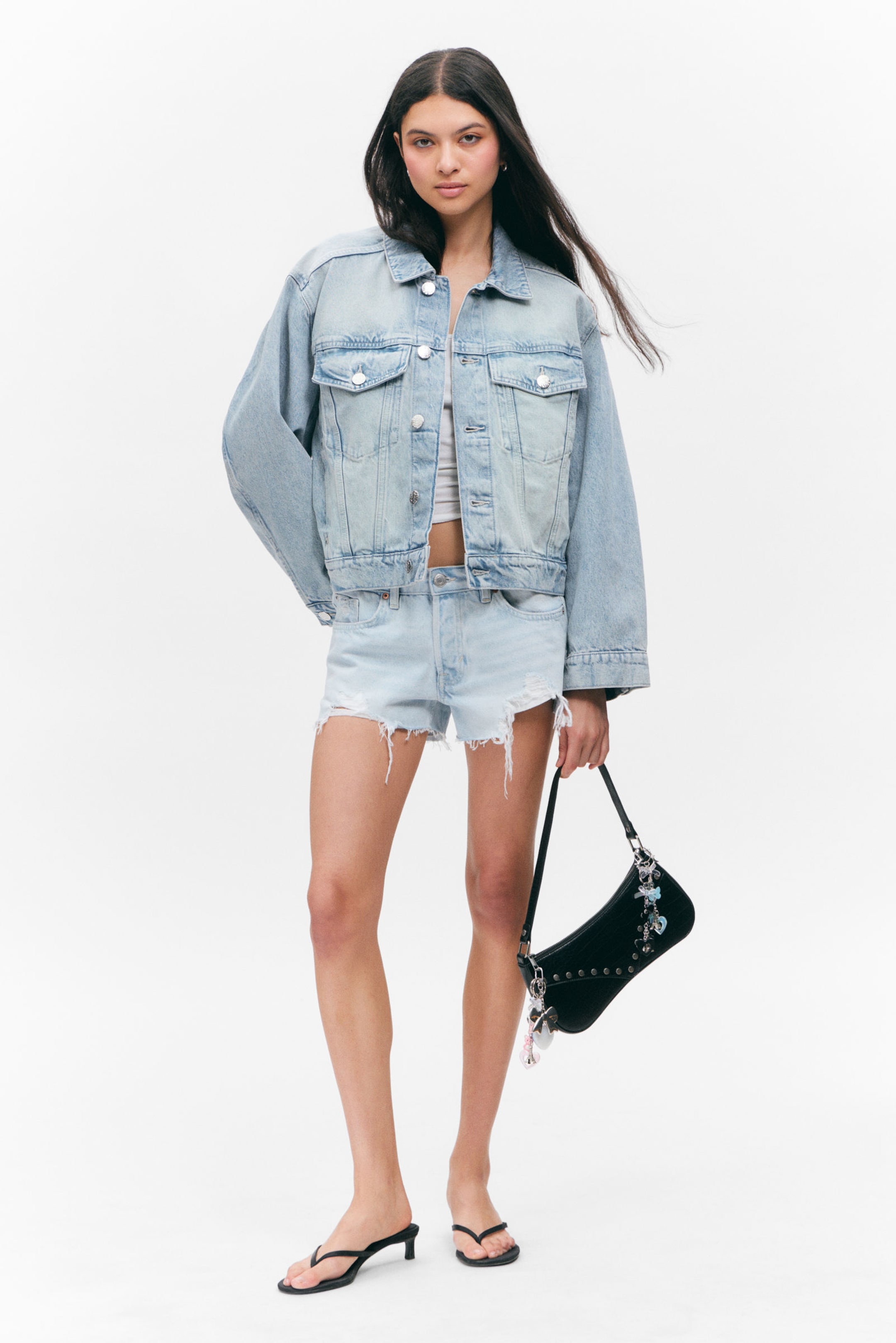 #80AAD8 - Oversized strukturerad denimjacka - 1