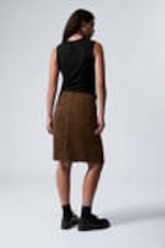 Dusty Brown - Washed Corduroy Midi Skirt - 3