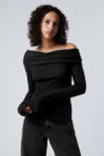 Black - Draped Off-shoulder Top - 0