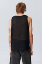 Black - Loose Fit Rib-Knitted Tank Top - 3