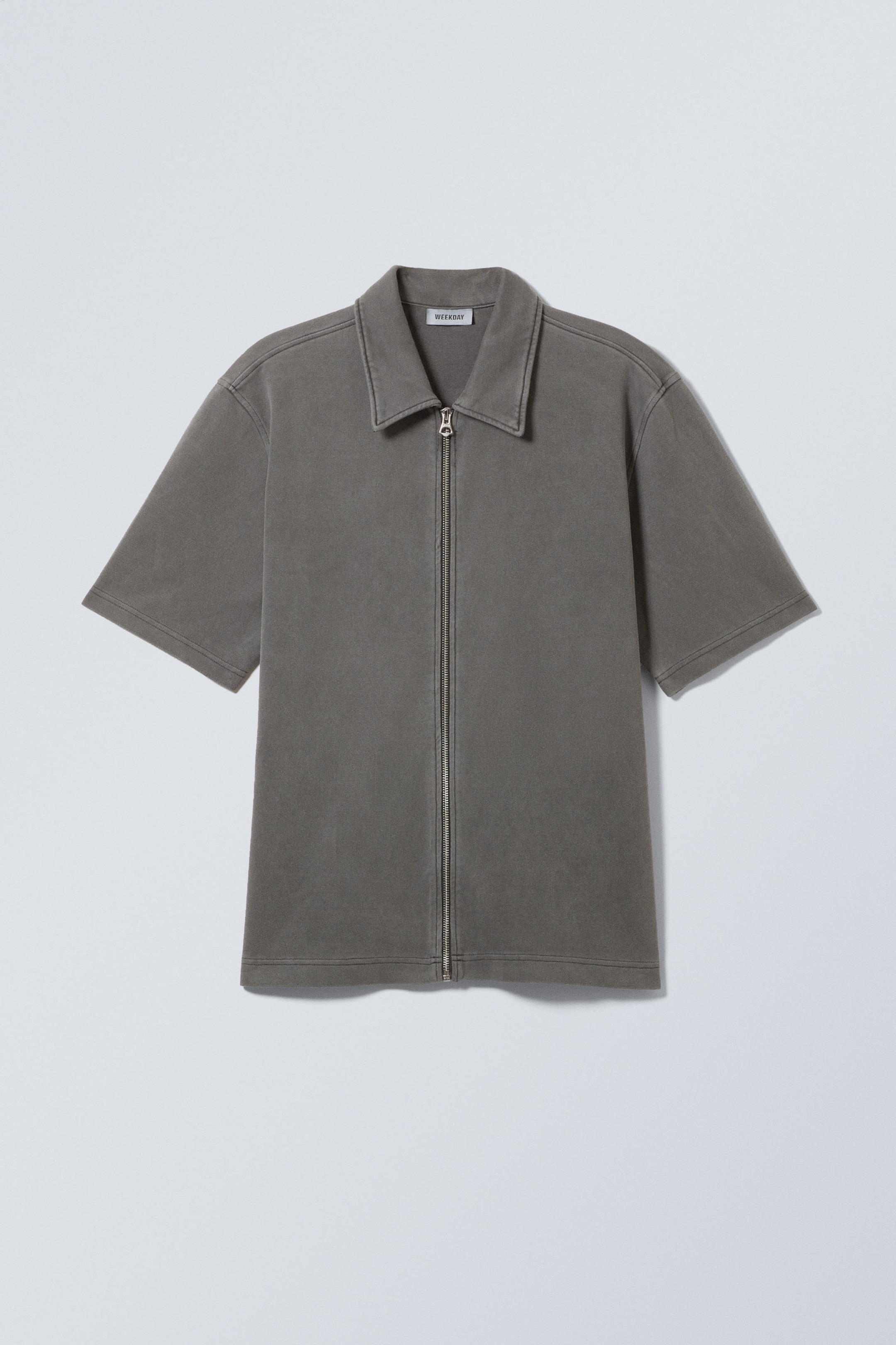 Washed Black - Short Sleeve Zip Shirt - 0