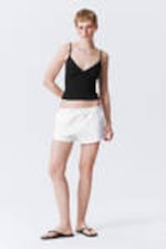 White - Mid Rise Mini Jersey Shorts - 0