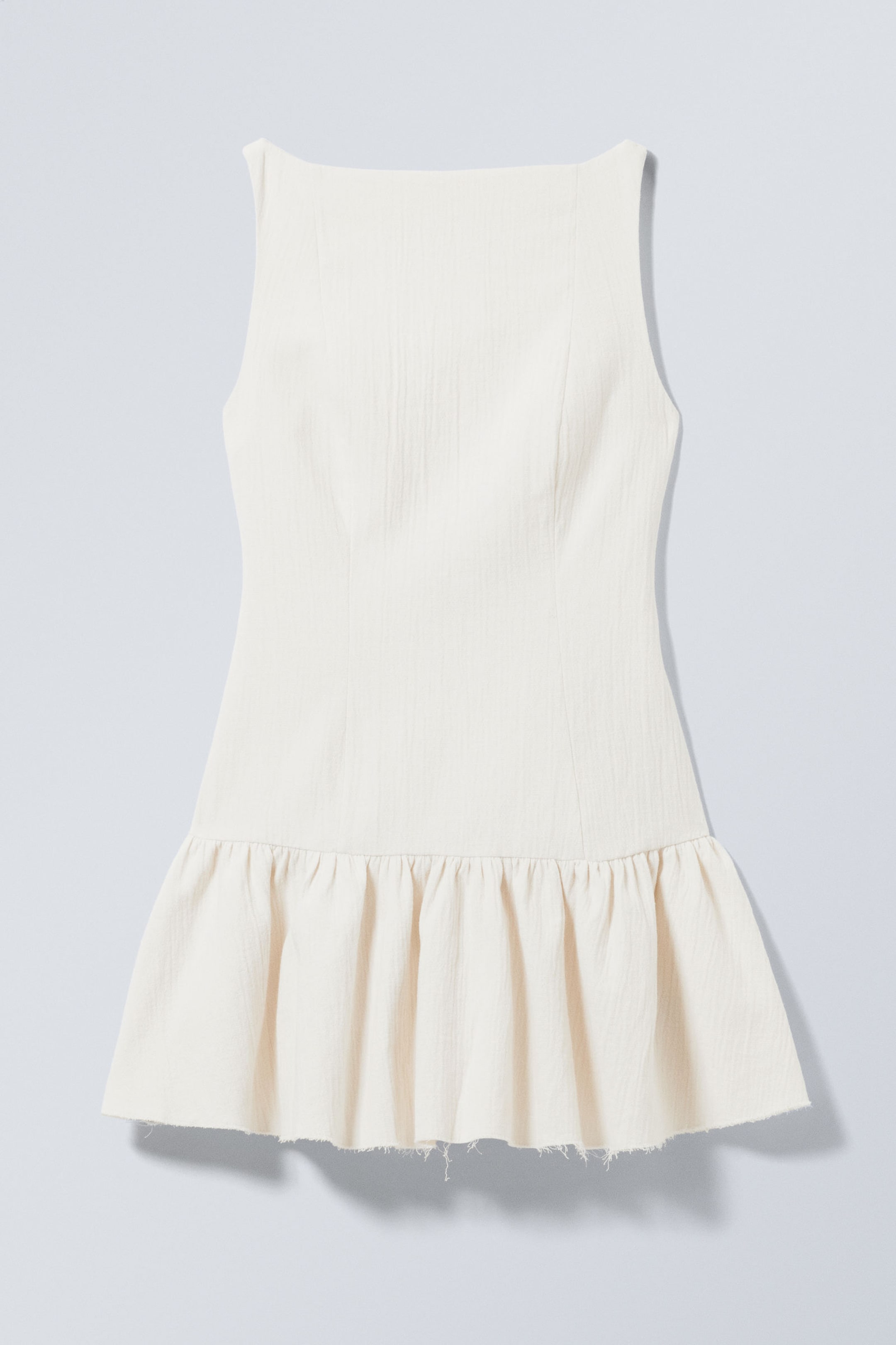 White - Sleeveless Twill Mini Dress - 1