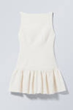 White - Sleeveless Twill Mini Dress - 1