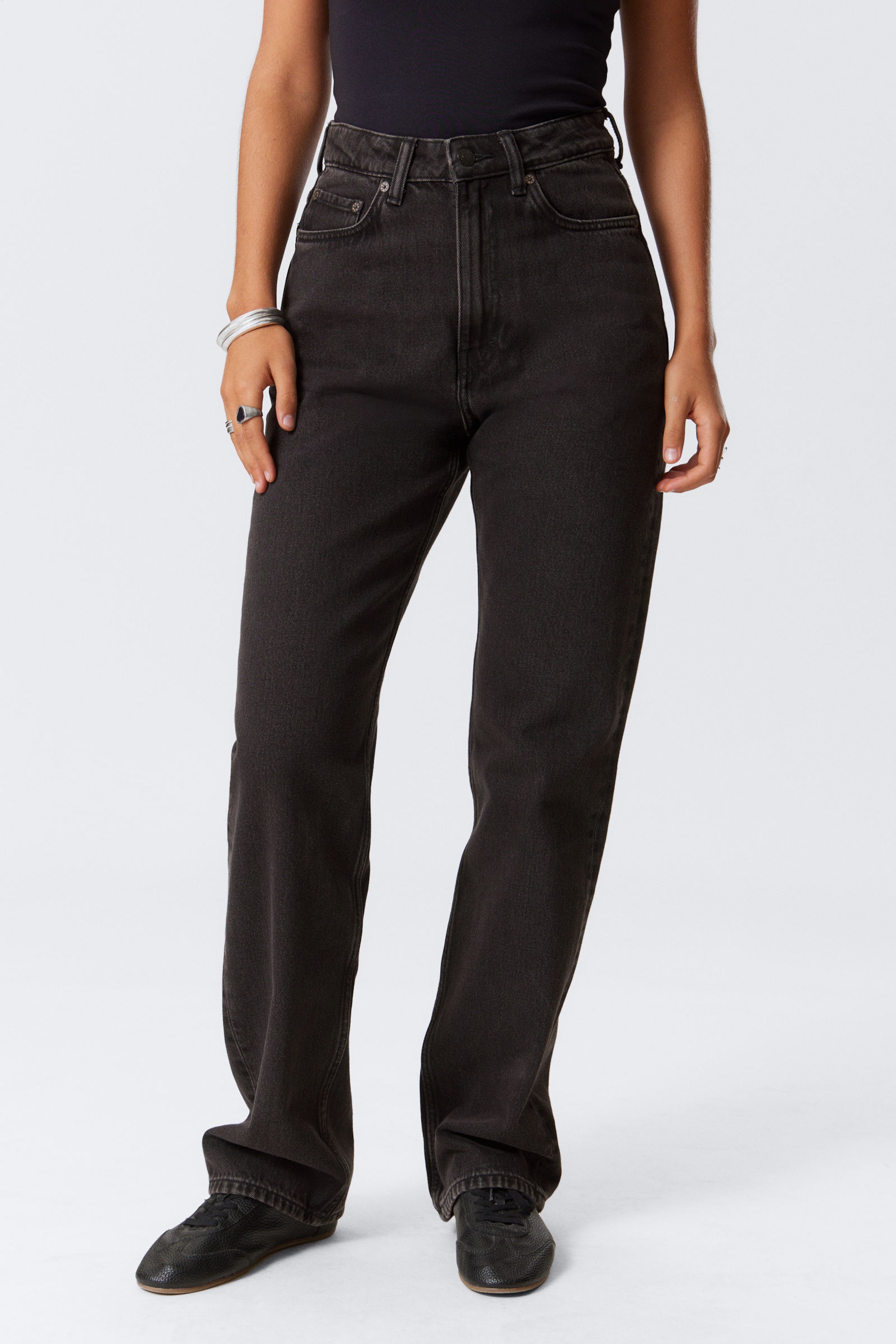 Echo Black - Black - Rowe Super High Waisted Regular Straight Leg Jeans - 2