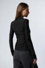 Schwarz - Transparentes Longsleeve-Polotop - 2