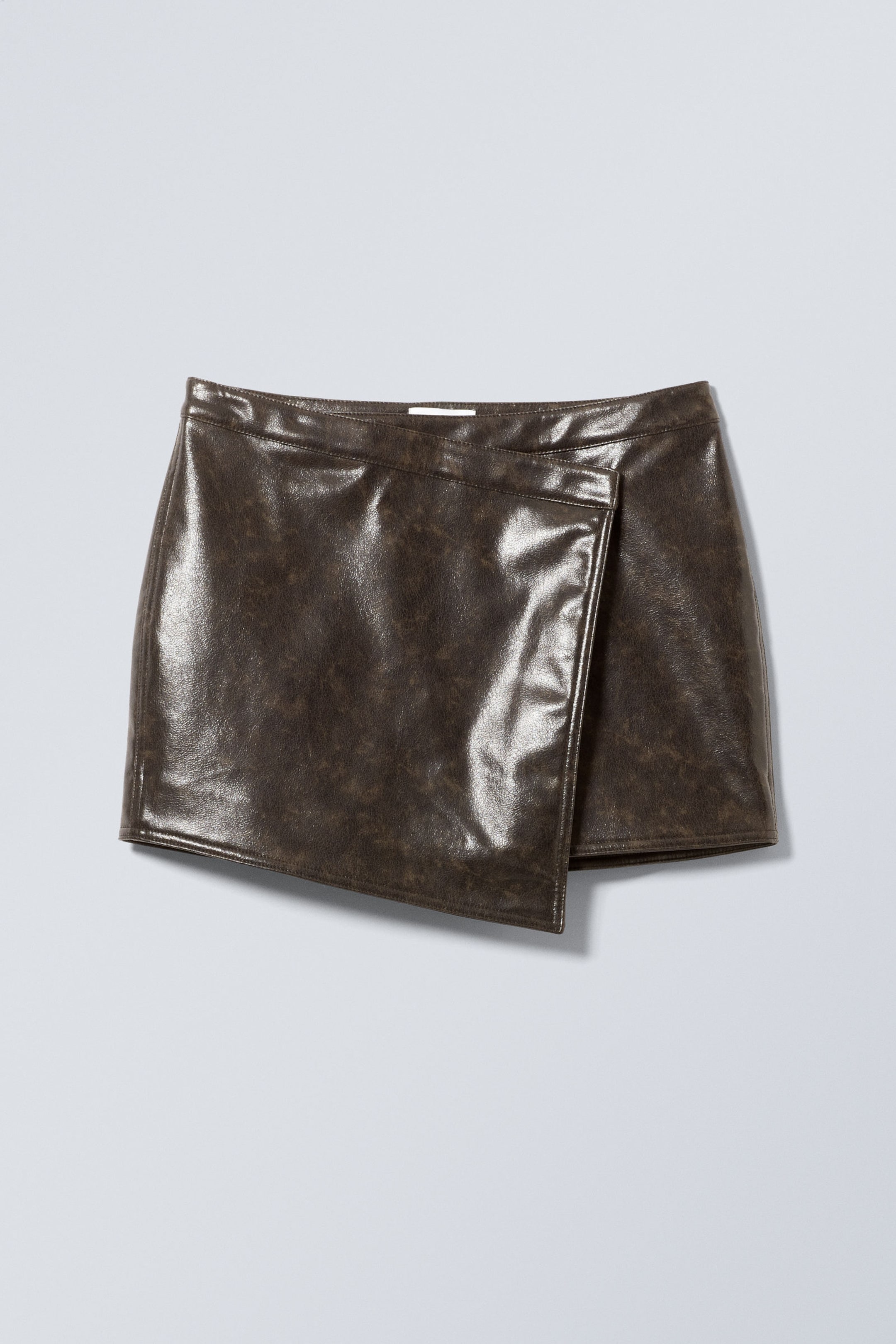 Dark Brown Melange - Pam Faux Leather Mini Skirt - 2