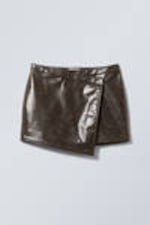 Dark Brown Melange - Pam Faux Leather Mini Skirt - 2