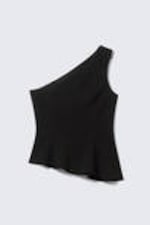Black - Asymmetric One-Shoulder Fitted Top - 3