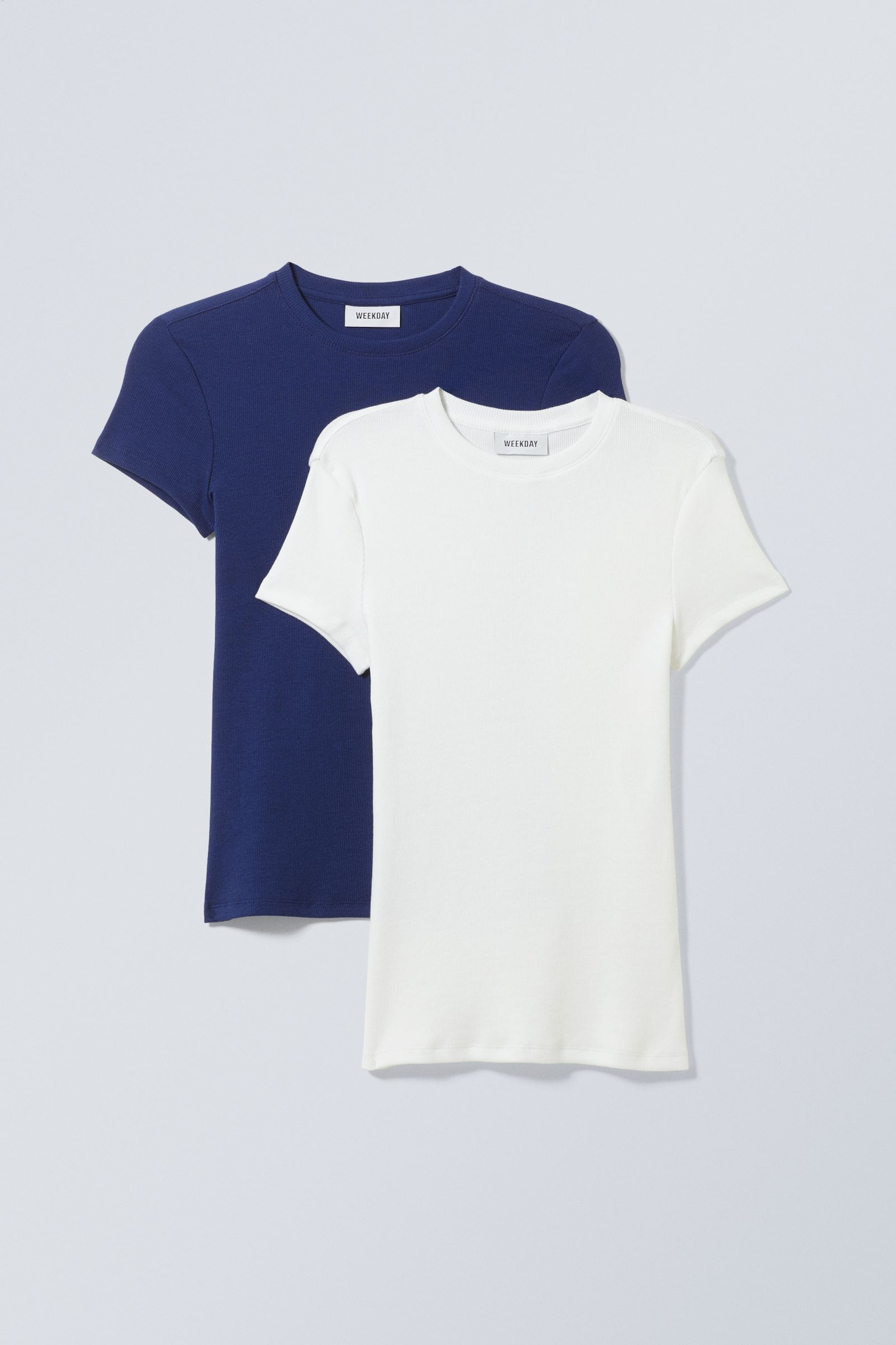 Blue White - 2-pack Close Fitted Rib T-shirt - 0