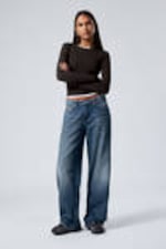 Mine Blue - Medium Blue - Ample Low Rise Loose Wide Leg Jeans - 0