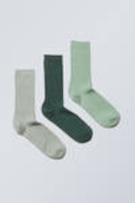 Green - 3-pack Rib Neps Socks - 0