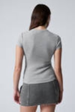 Grey Melange - Close Fitted Rib T-Shirt - 2