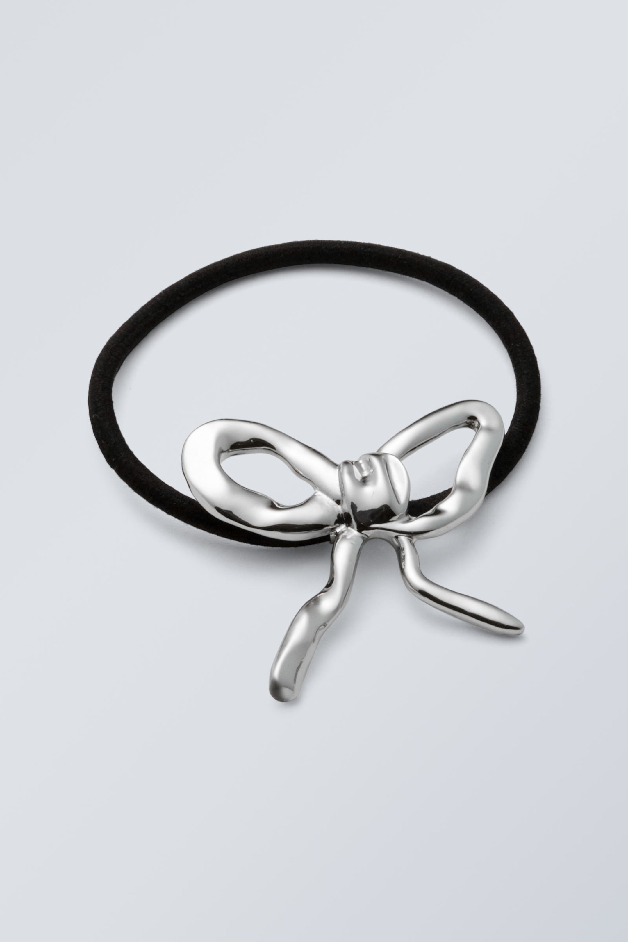 Silver - Metal Bow Hair Elastic - 0