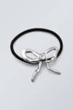 Silver - Metal Bow Hair Elastic - 0