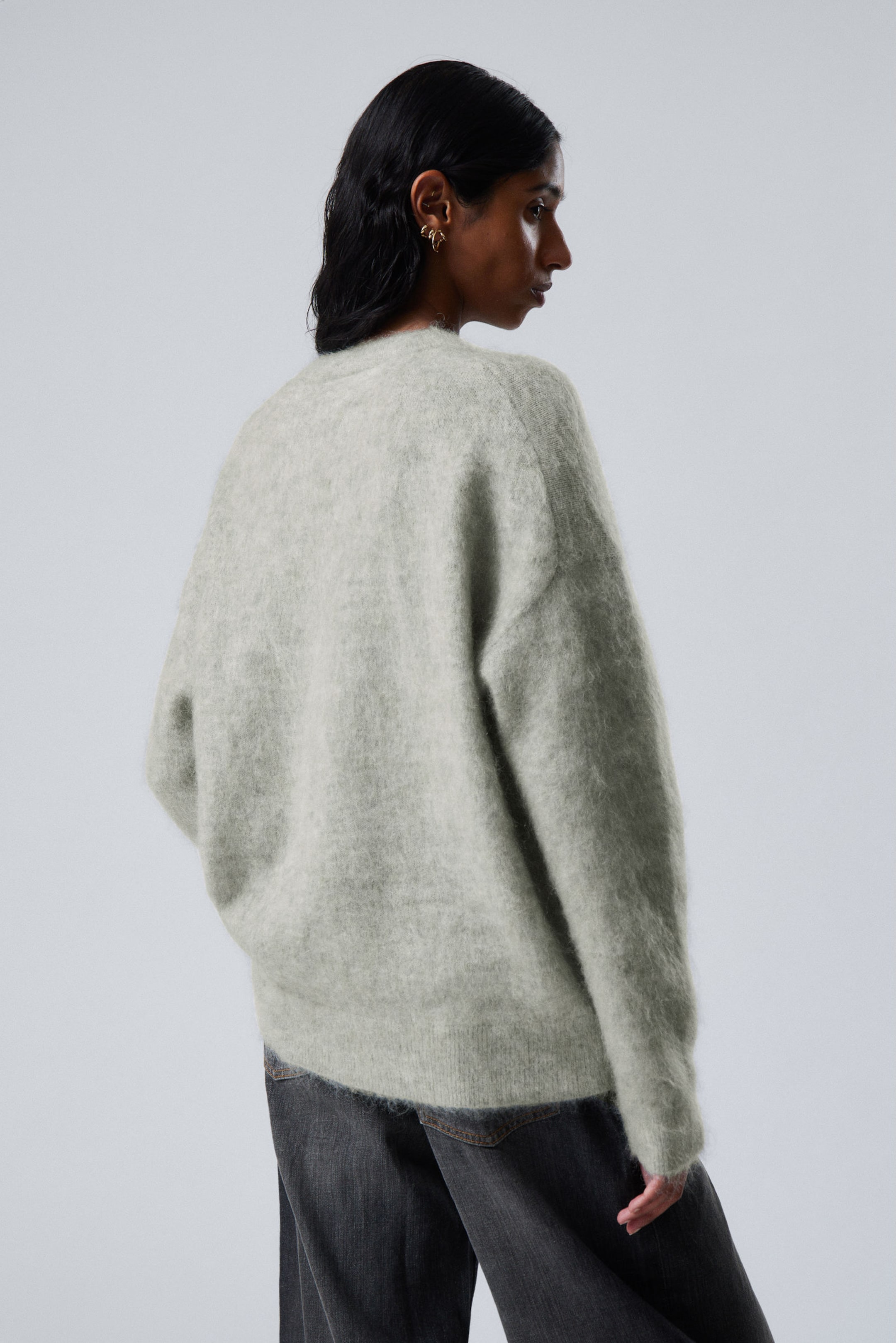 Sage Green - Oversized Knitted Mohair Blend Sweater - 3