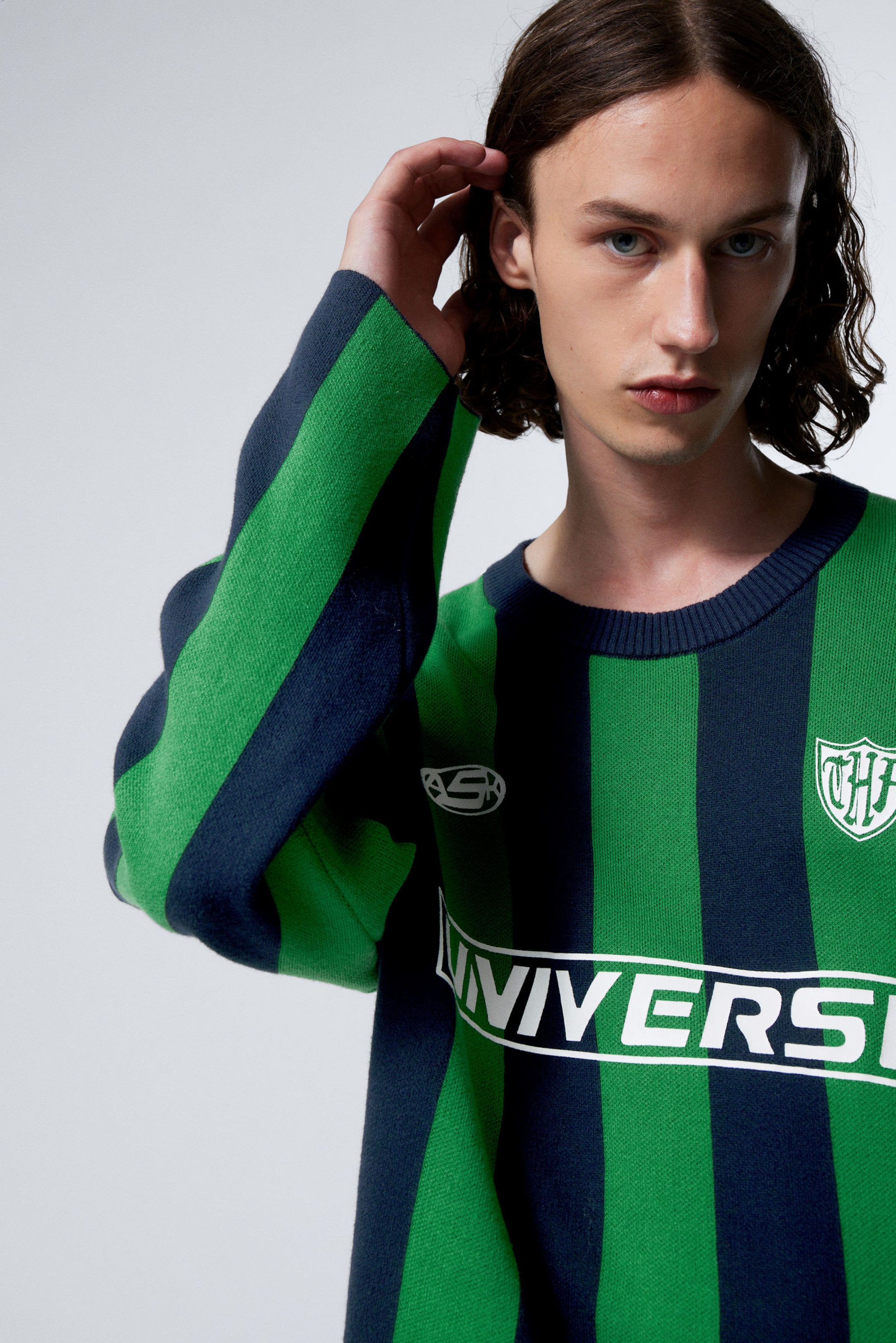 Green - Loose Soccer Team Knitted Sweater - 0