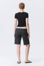 Checked Dark Grey - Checked Knee-Length Cotton Twill Shorts - 3