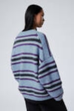 Blue Multi Stripe - Loose Graphic Knitted Sweater - 4