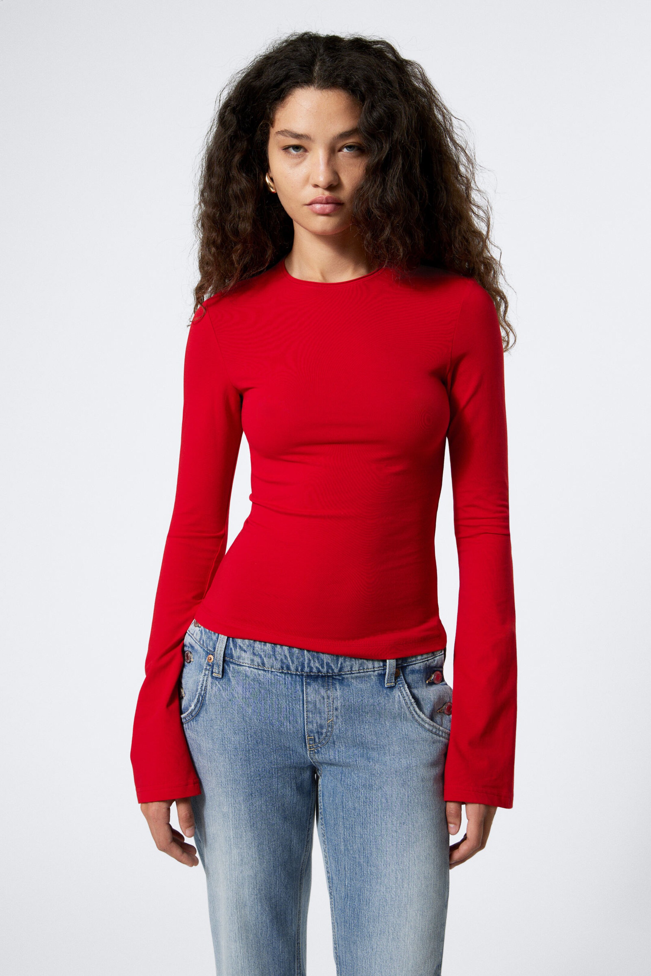 fitted long-sleeve jacquard top - Black Jacquard | Weekday WW
