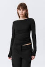 Black - Open Back Long-Sleeved Top - 0
