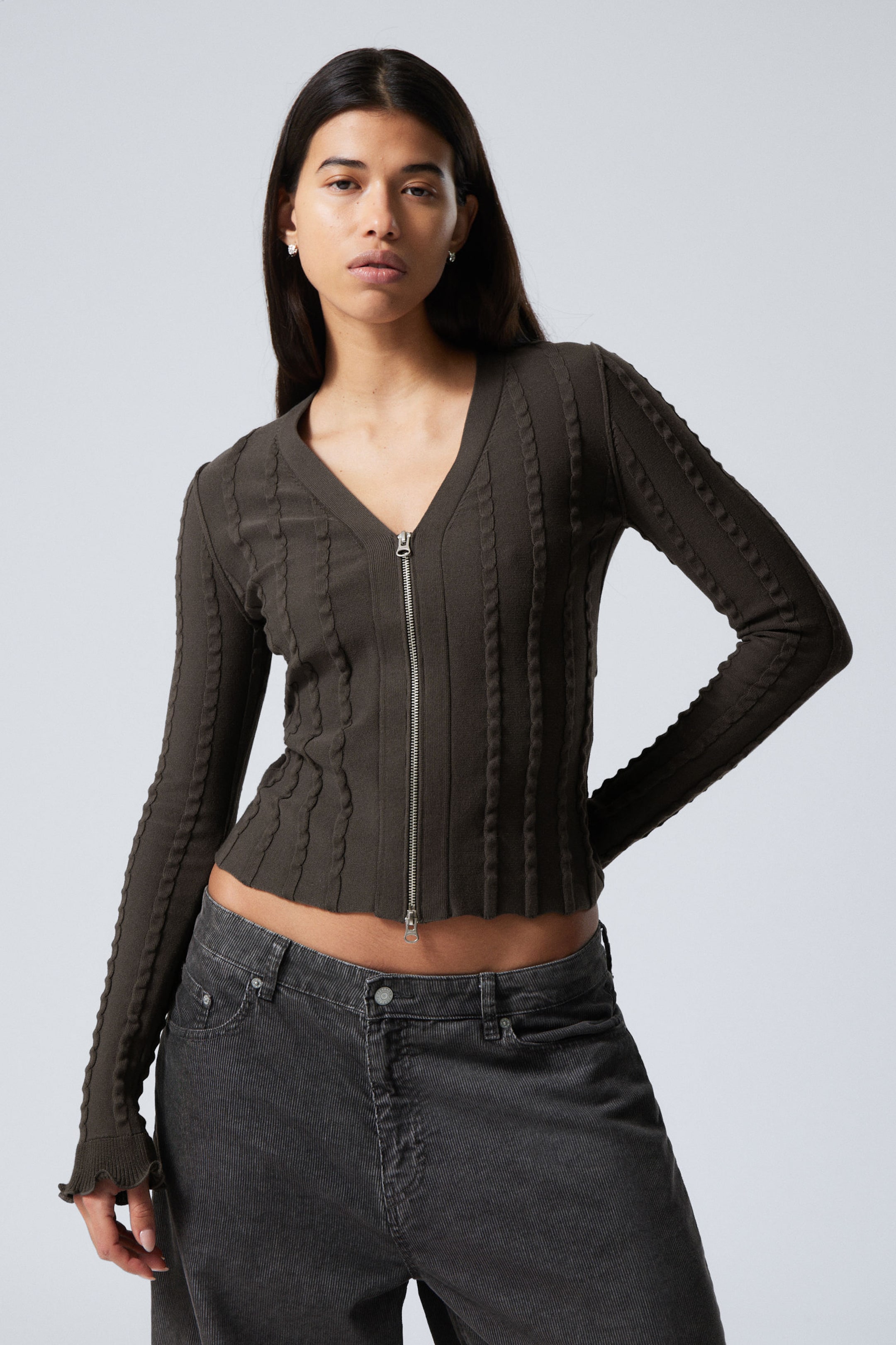 #383938 - Strukturerad cardigan med dragkedja - 1