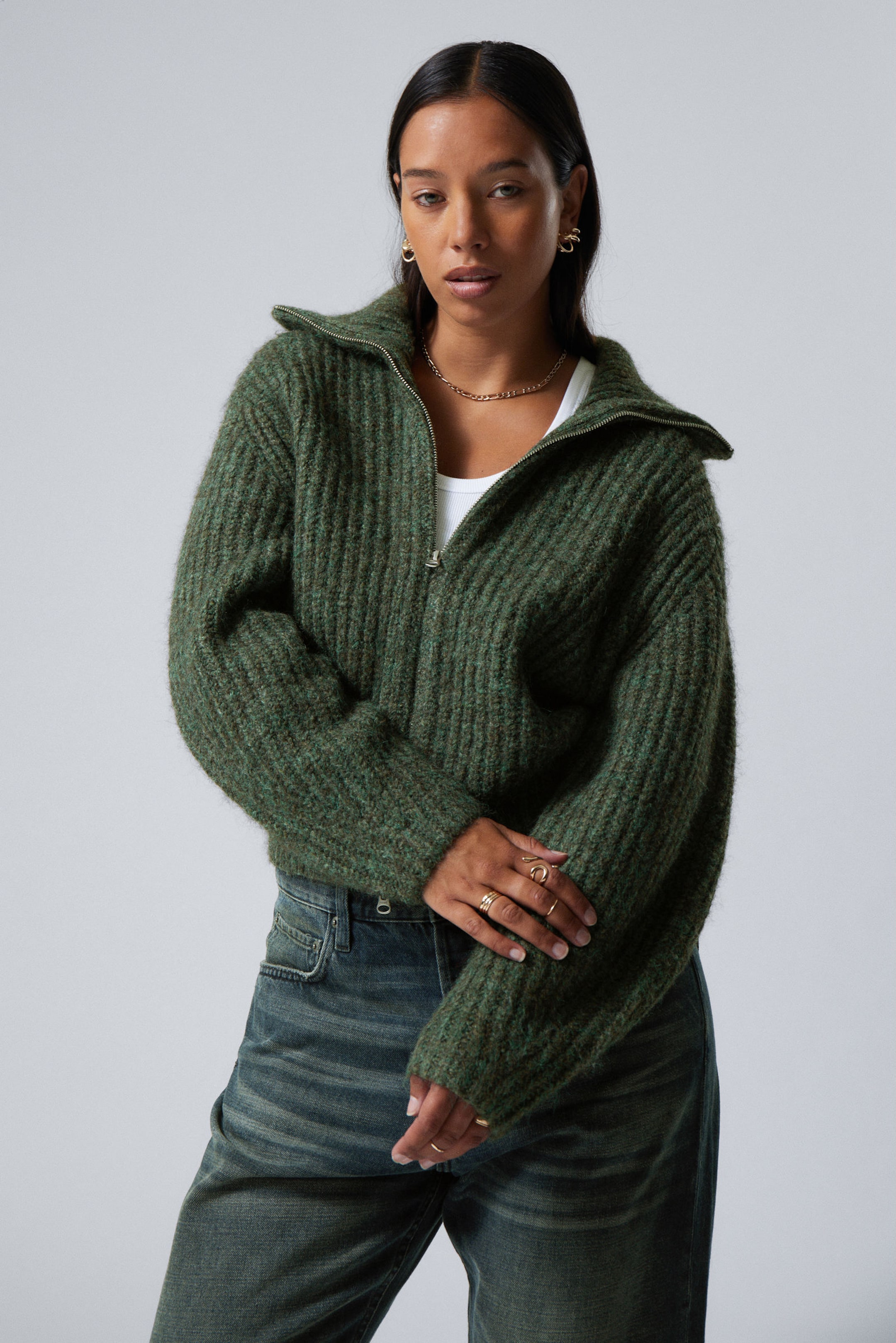 Dark Green - Bea Zip Cardigan - 0