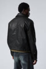 Black - Shrunken Faux Leather Jacket - 3