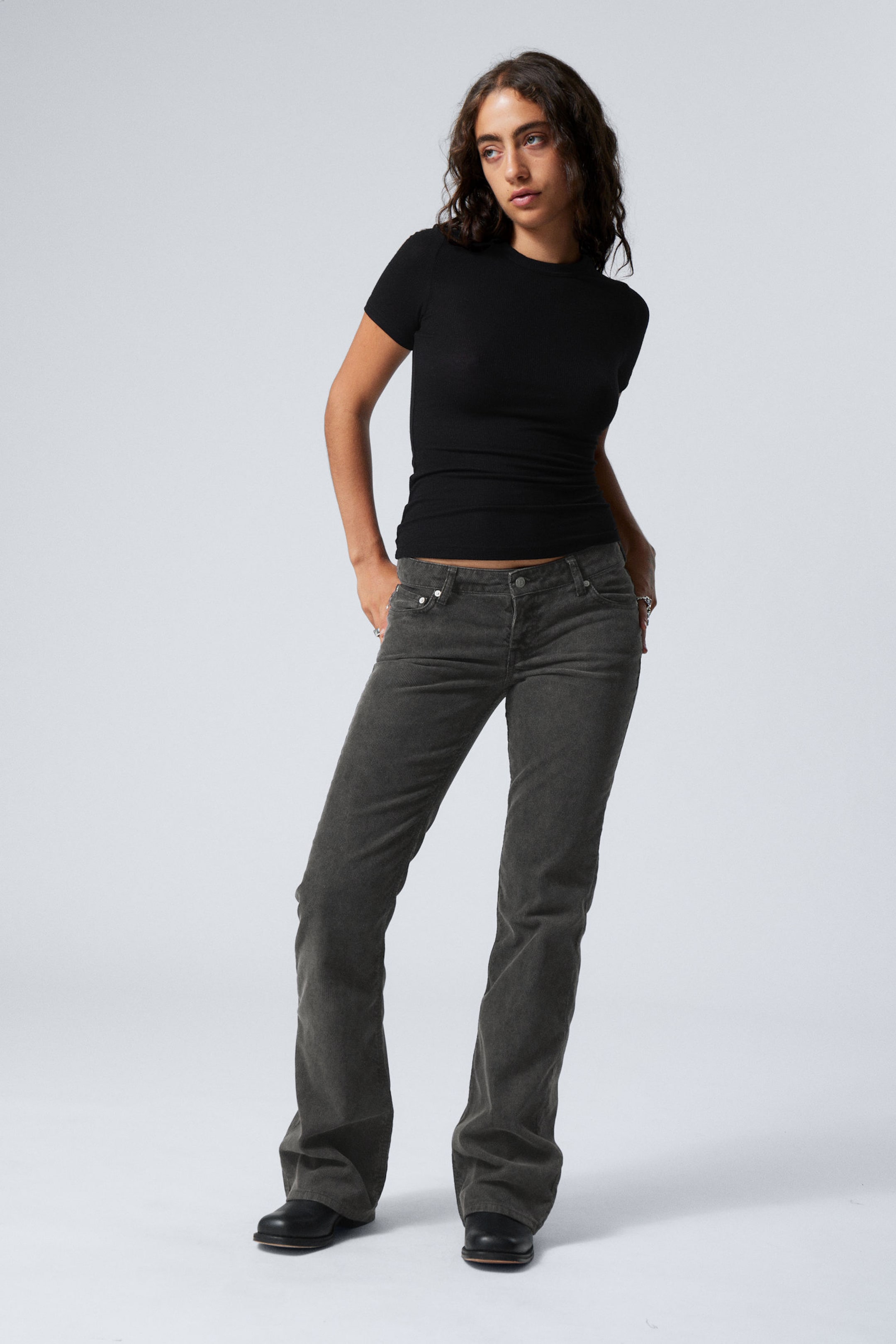 Black Dark - Nova Low Slim Bootcut Cord Trousers - 0