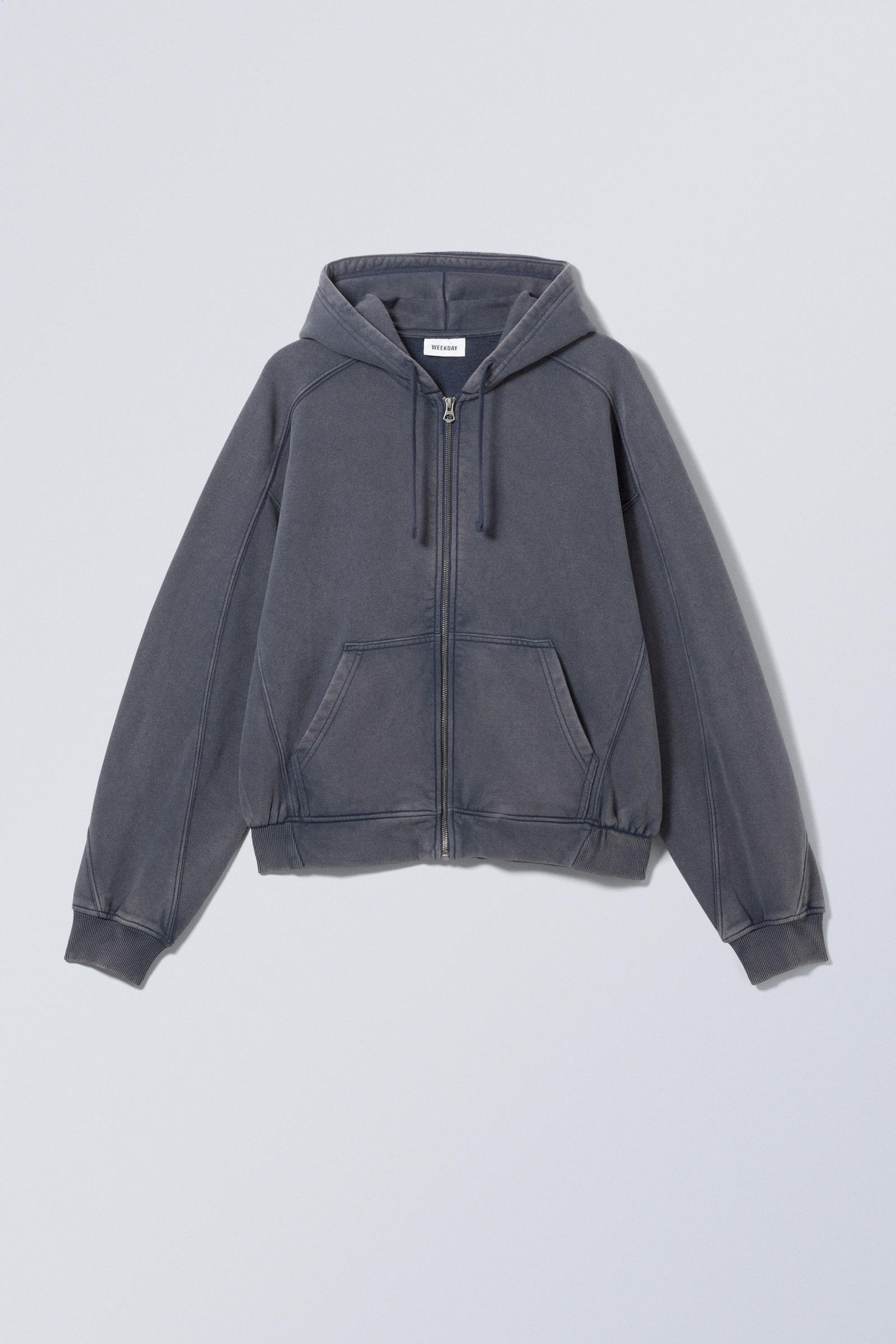 Washed Dark Blue - Loose Zip Hoodie - 2