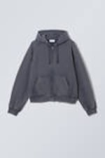 Washed Dark Blue - Loose Zip Hoodie - 2