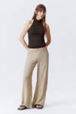 Light Beige - Crinkled Low-Rise Wide-Leg Trousers - 0