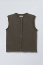 Dark Greyish Brown - Knitted SingleBreasted Vest - 2