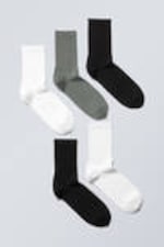 Black / White / Khaki - 5-pack Sport Socks - 0