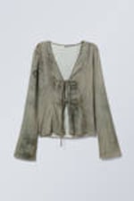 Dusty Mole - Snake Print - Long Sleeve Tie Blouse - 2