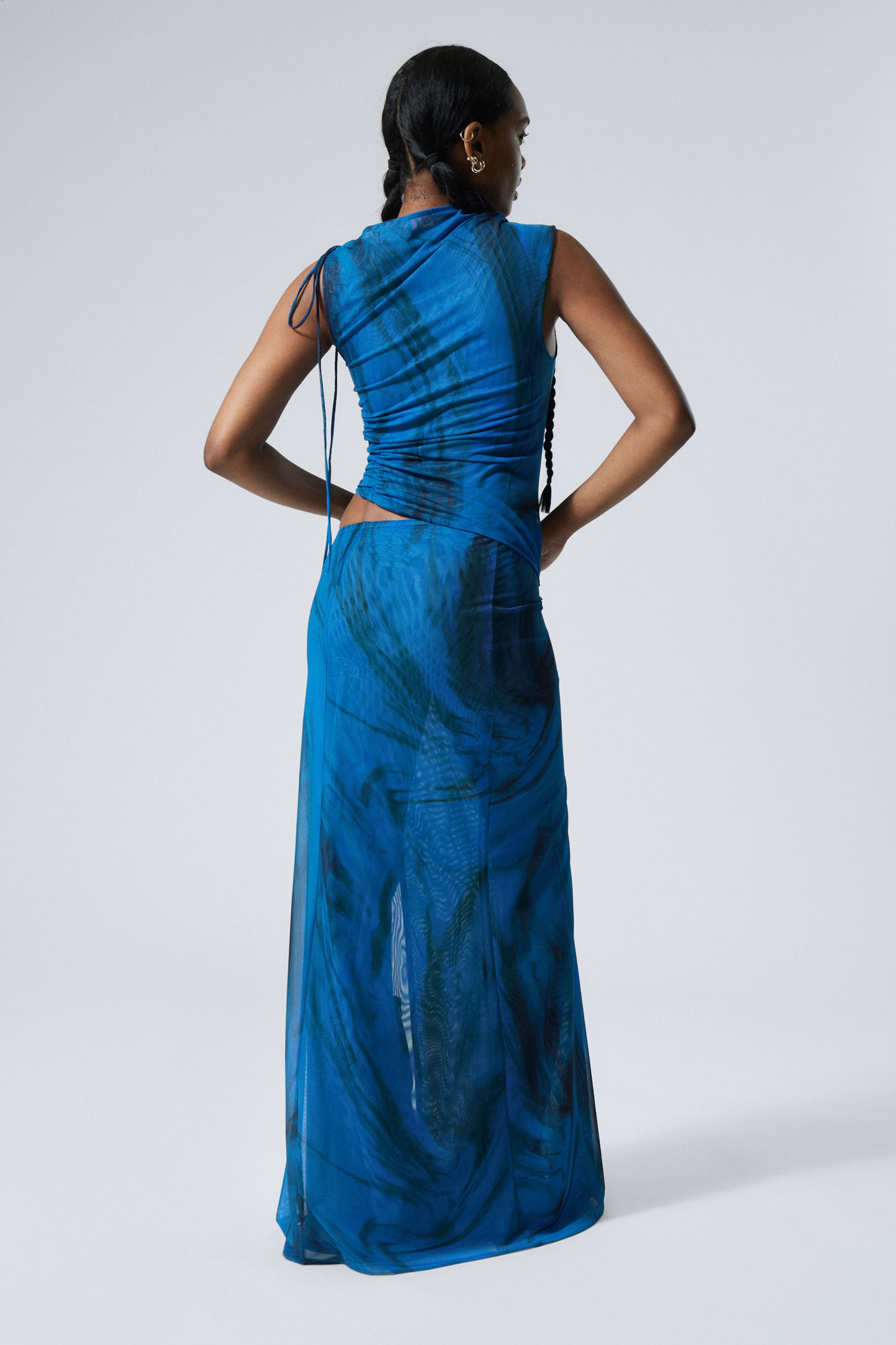 #35589B - Draped Asymmetric Tie Maxi Dress - 2