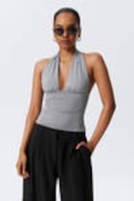 Dusty Grey - Deep Halterneck Top - 0