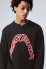 Black - Star Team - Regular Jacquard Knitted Graphic Sweater - 0