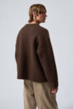 Dark Brown - Teo Oversized Wool Blend Knit Sweater - 2