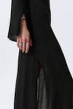 Black - Sheer Long-Sleeved V-neck Maxi Dress - 2