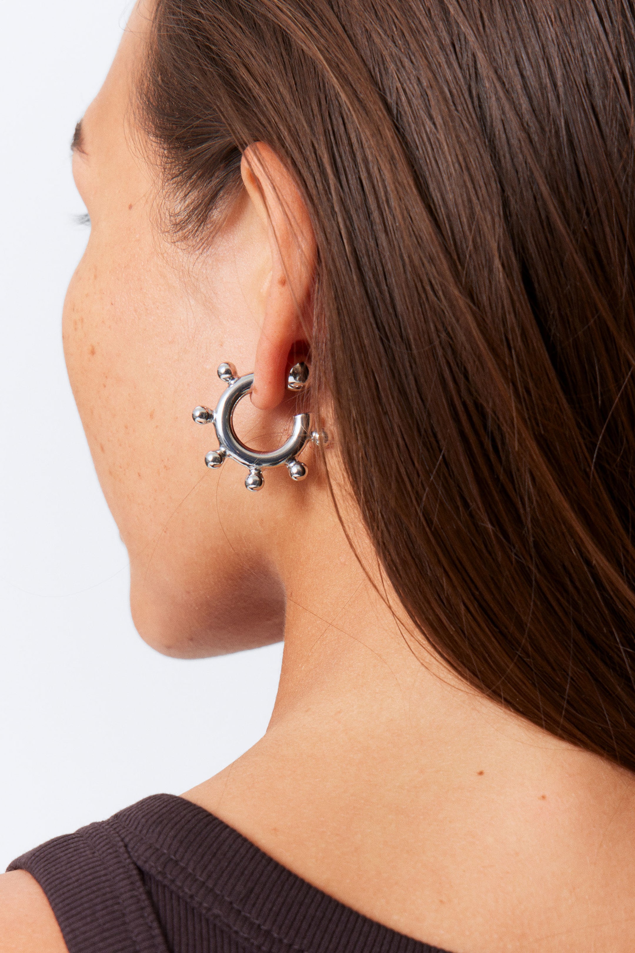 #ABAAAA - Pierced Bead Hoop Earrings - 1
