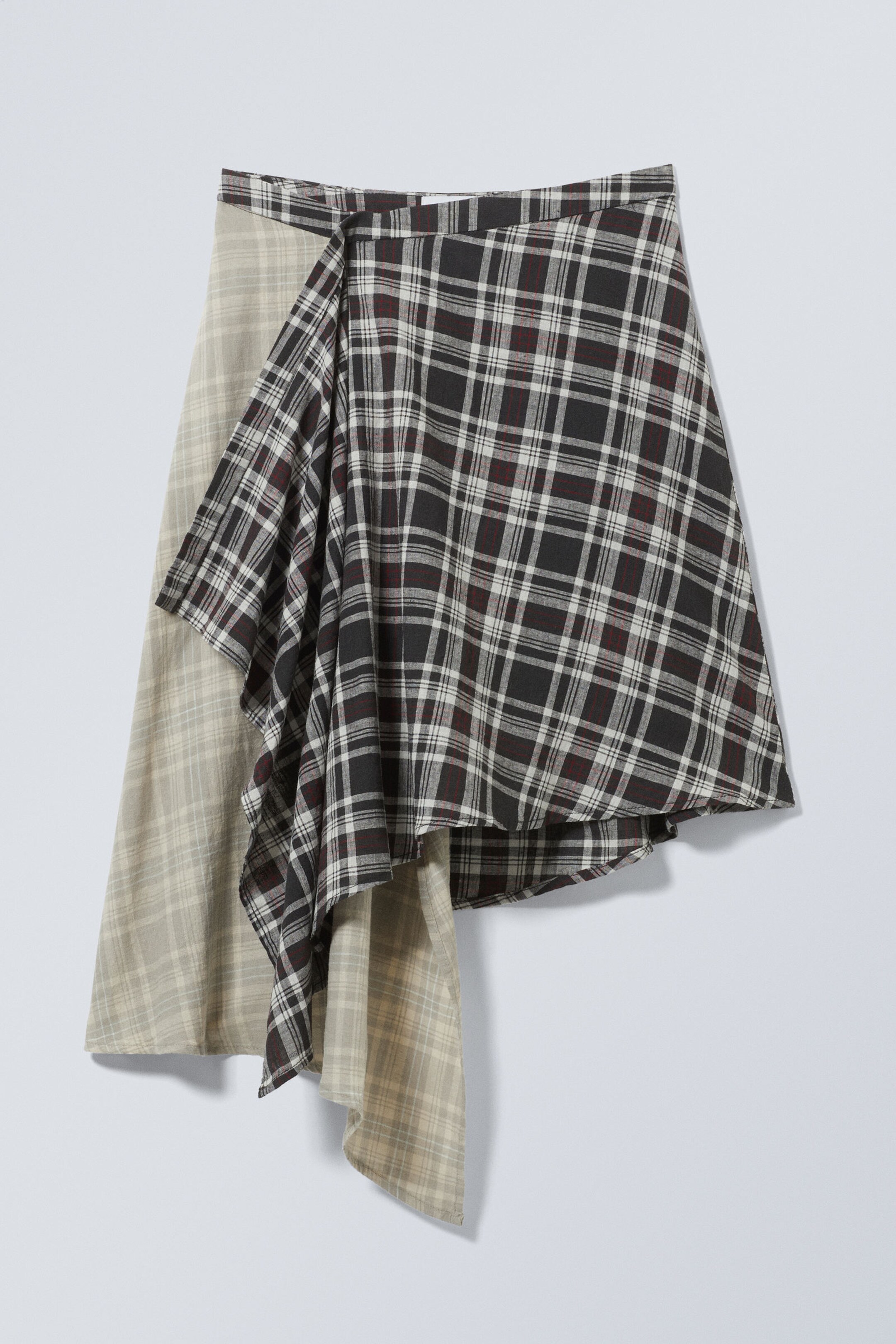 asymmetric linen blend wrap skirt Dual Beige Grey Check Weekday WW