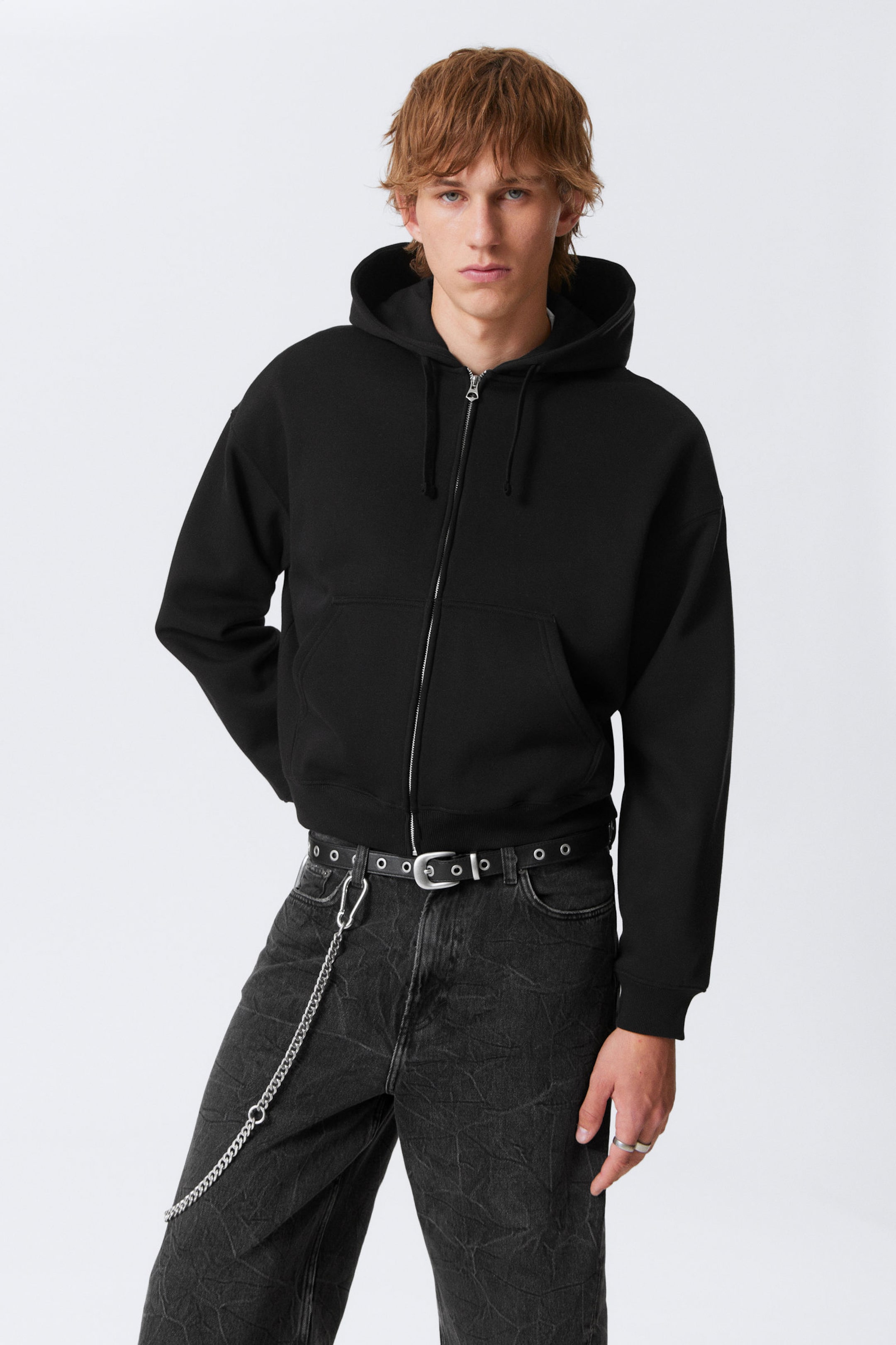 Black - Boxy Midweight Zip Hoodie - 3