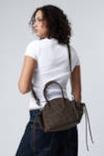 Dark Brown - Strappy Faux Leather Bag - 0